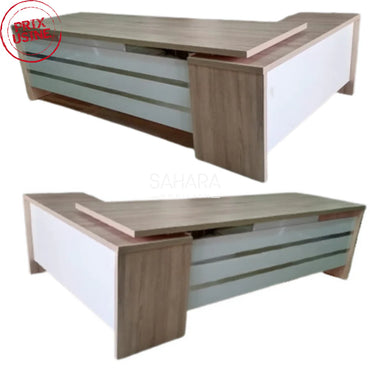 bureau de direction en MDF et blanc et beige avec retour