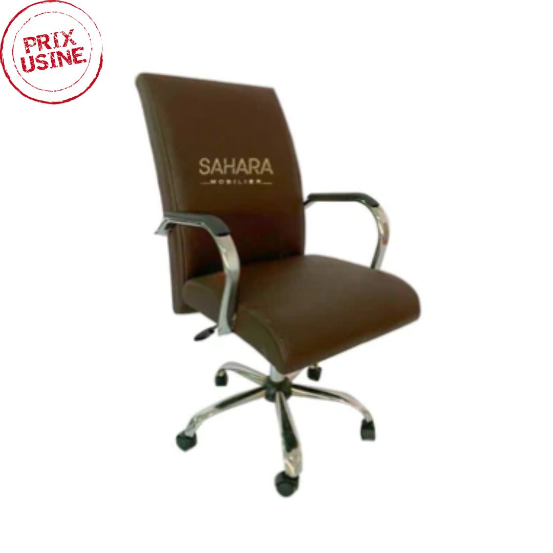 fauteuil de direction en simili cuir marron coffee sur 5 branches chromé l'assise est réglable en hauteur 