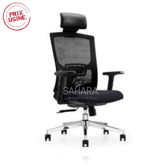 Fauteuil de bureau de direction en Mesh avec accoudoirs ajustable et têtiere sur 5 branches chromé