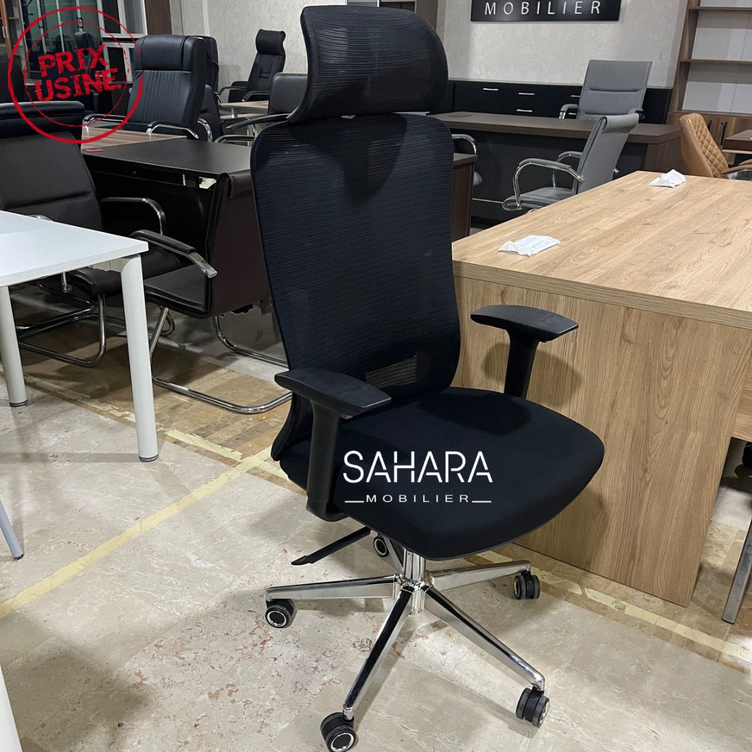 Fauteuil de bureau direction en MeSH Noir avec roulettes sur piètement chromé