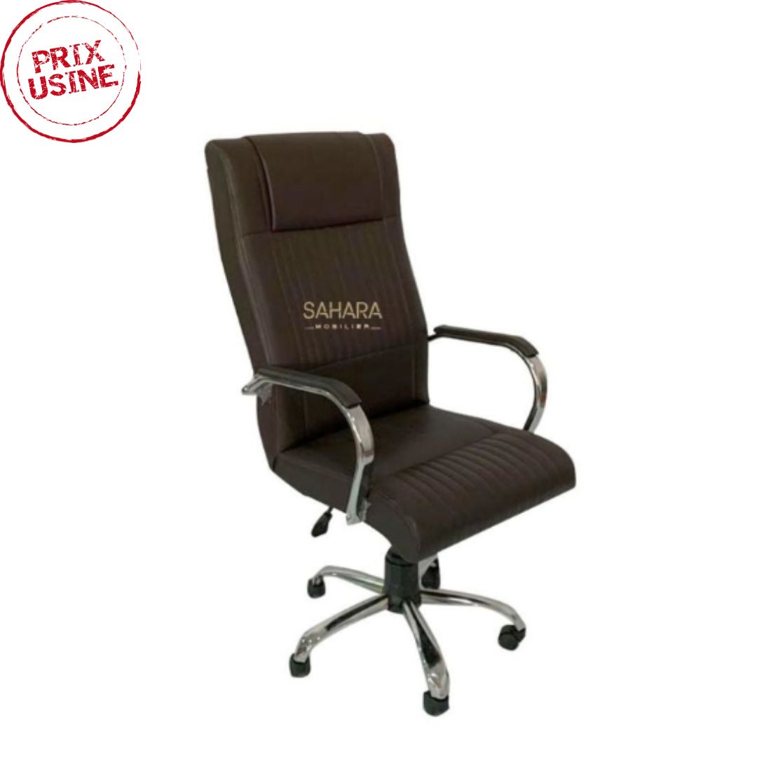 fauteuil de bureau blad président en simili cuir marron coffee sur 5 branches chromé